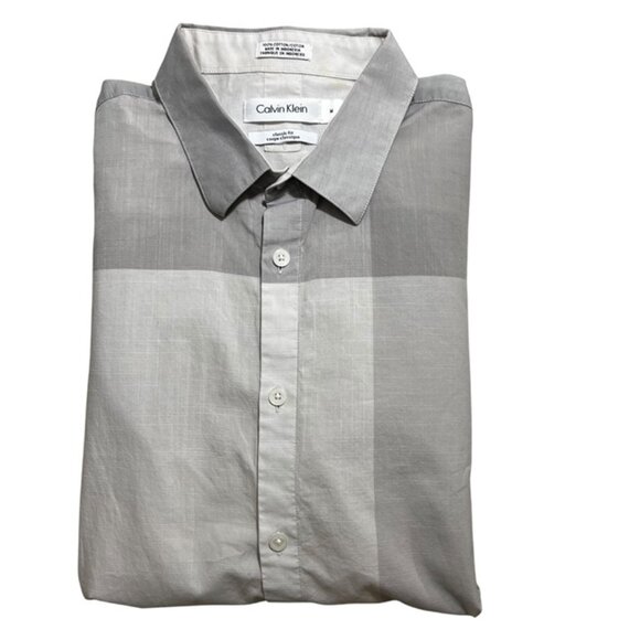 Calvin Klein men's shirt M gray color block long sleeve button down cotton - Picture 1 of 6